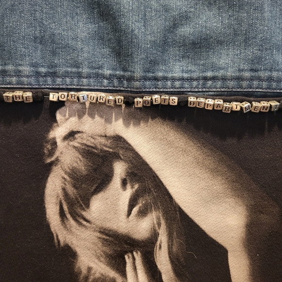 Custom Taylor Swift Upcycled Jean Jacket with Embroidery and Beading Size Small - Picture 6 of 7